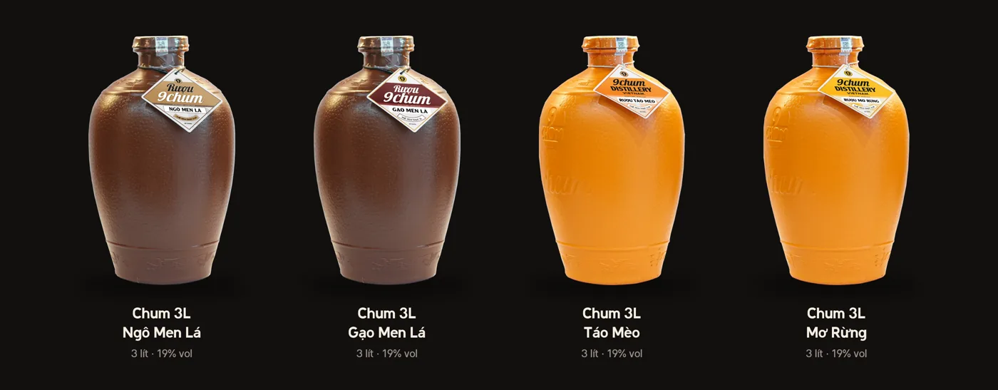 Bốn chum sành 3 lít 19 độ: ngô men lá, gạo men lá, táo mèo, mơ rừng